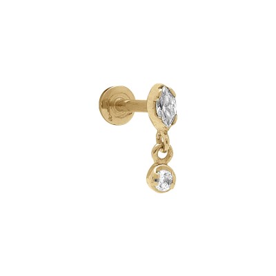 Piercing acier doré oreille helix, tragus oxydes blancs