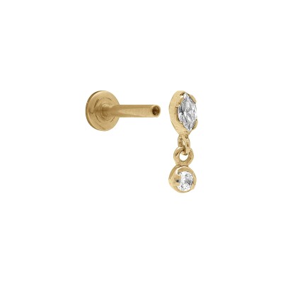 Piercing acier doré oreille helix, tragus oxydes blancs