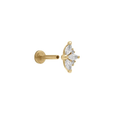 Piercing acier doré oreille helix, tragus oxydes blancs