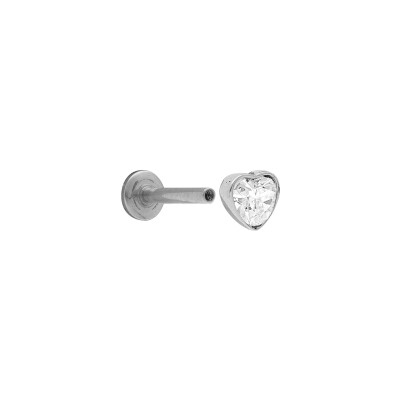 Piercing acier oreille helix, tragus coeur oxyde blanc serti clos