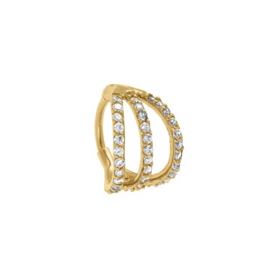 Piercing acier doré oreille helix 3 rangs oxydes blancs