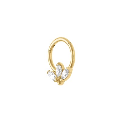 Piercing acier doré oreille helix, tragus, daith, anneau oxydes blancs