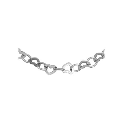 Collier acier maille coeur + ronde réglable 41cm+3cm