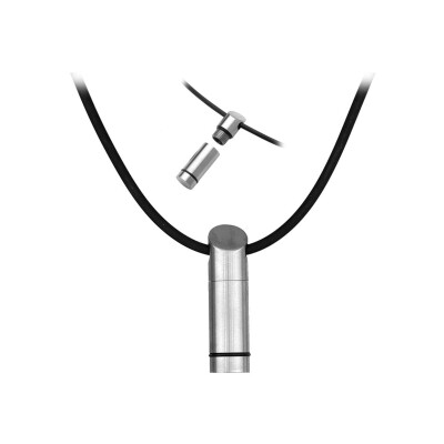 Collier cordon caoutchouc noir + pendentif tube visse acier 50cm
