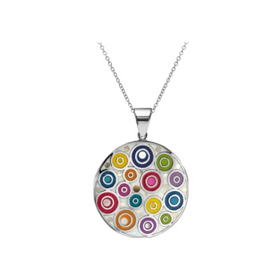Collier acier stella mia rond motif rond avec nacre en 45 cm + 10 cm