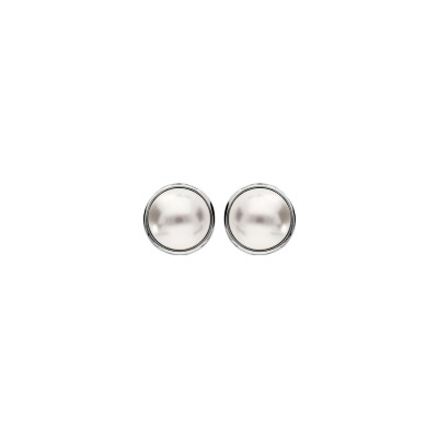 Boucles d'oreilles clip laiton placage palladium avec demi perle synthétique blanche 10mm