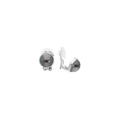 Boucles d'oreilles clip laiton placage palladium avec demi perle synthétique noire 10mm