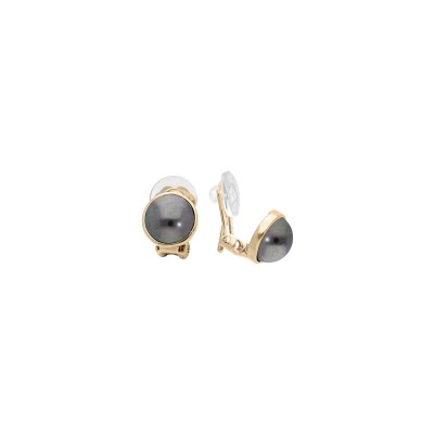 Boucles d'oreilles clip laiton doré avec demi perle synthétique noire 10mm