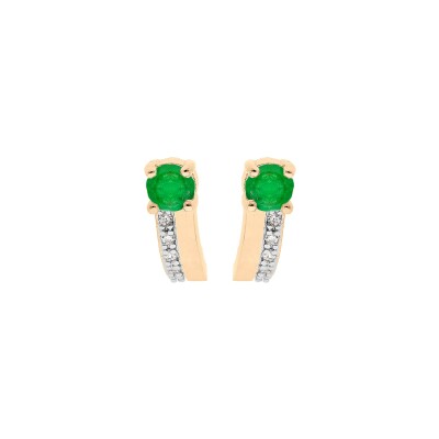 Boucles d'oreilles tige vermeil emeraude véritable et topazes blanches sertis