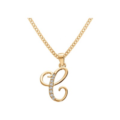 Collier vermeil pendentif initiale c oxydes blancs sertis 42+3cm