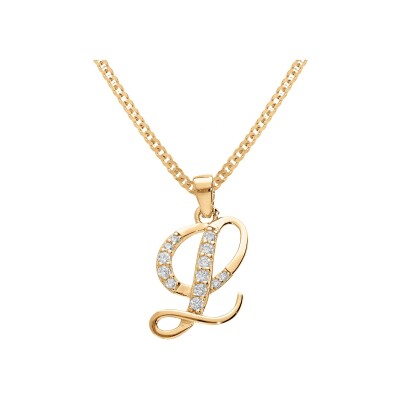 Collier vermeil pendentif initiale l oxydes blancs sertis 42+3cm