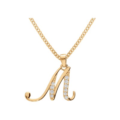 Collier vermeil pendentif initiale m oxydes blancs sertis 42+3cm