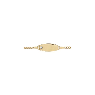 Bracelet identite bb gourmette ovale avec cristal 15/13cm plaqué or
