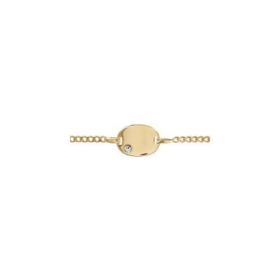 Bracelet identite bebe gourmette 15/13cm plaque ovale avec cristal plaqué or