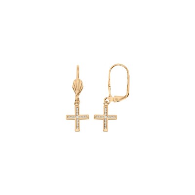 Boucles d'oreilles dormeuse plaqué or croix oxydes blancs sertis