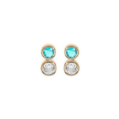 Boucles d'oreilles tige plaqué or 2 oxydes ciel et blanc sertis
