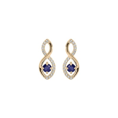 Boucles d'oreilles tige plaqué or infini oxydes bleus et blancs sertis