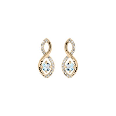 Boucles d'oreilles tige plaqué or infini topaze véritable et oxydes blancs sertis