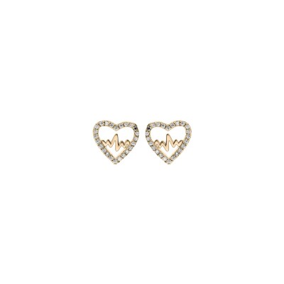 Boucles d'oreilles tige plaqué or coeur avec courbe oxydes blancs sertis