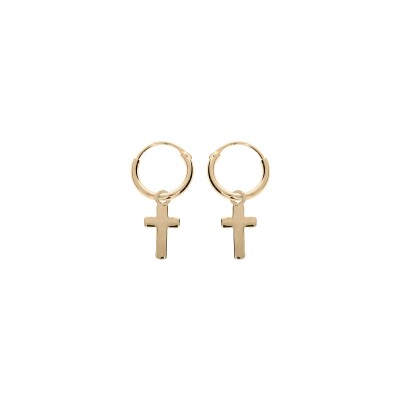 Boucles d'oreilles créoles plaqué or pampille croix