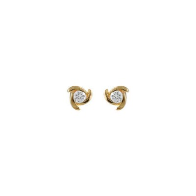 Boucles d'oreilles tige plaqué or pierre ronde blanche