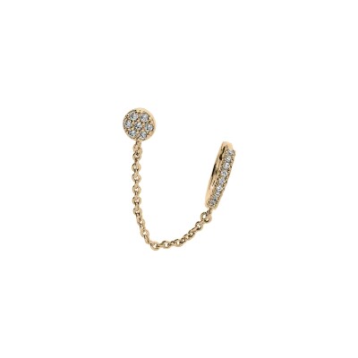 Boucles d'oreilles plaqué or 2 trous créole oxydes blancs sertis et pavé rond avec chainette diamantée (a l'unité)