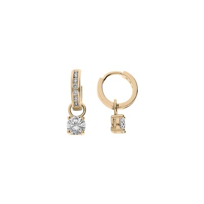 Boucles d'oreilles plaqué or système Boucles d'oreilles créoles oxydes blancs sertis et pampille oxyde 4 griffes