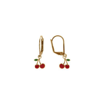 Boucles d'oreilles dormeuse plaqué or pendentif cerise