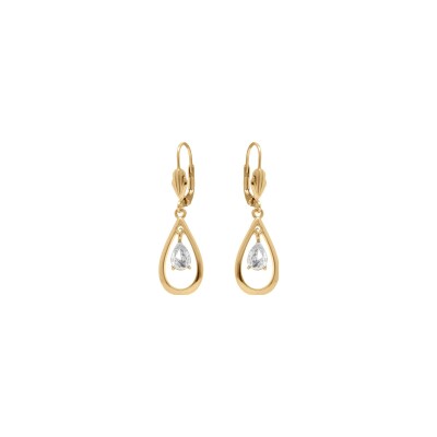 Boucles d'oreilles dormeuse plaqué or ovale oxyde blanc