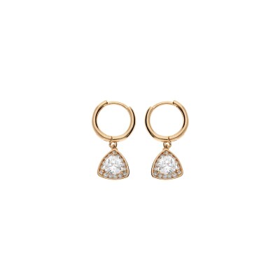 Boucles d'oreilles créoles plaqué or articulée pampille oxyde blanc serti clos