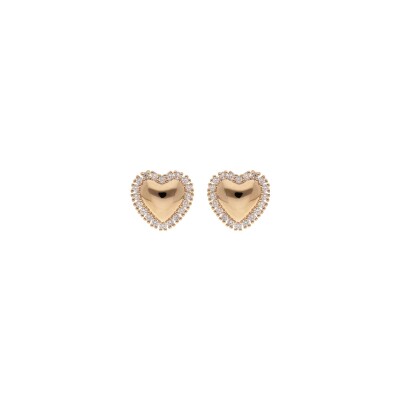 Boucles d'oreilles tige plaqué or coeur contour oxydes blancs sertis clos