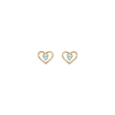 Boucles d'oreilles tige plaqué or coeur oxyde bleu ciel