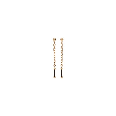 Boucles d'oreilles tige plaqué or pendante tube noir