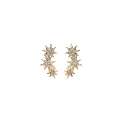 Boucles d'oreilles tige plaqué or 3 étoiles oxydes blancs sertis
