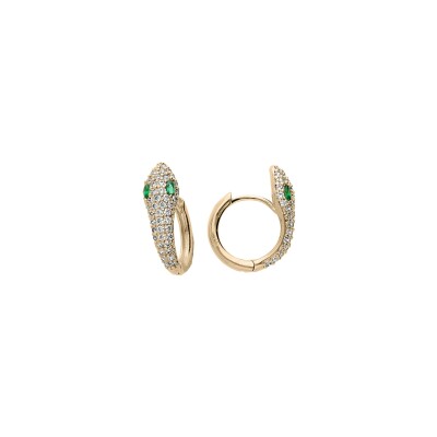 Boucles d'oreilles plaqué or serpent oxydes blancs et verts sertis