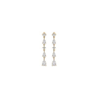 Boucles d'oreilles tige plaqué or pendante oxydes blancs sertis