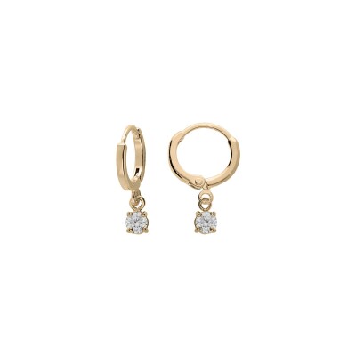 Boucles d'oreilles créoles plaqué or articulée pampille oxyde blanc serti