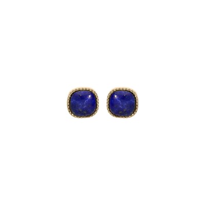 Boucles d'oreilles tige plaqué or carré lapis lazuli véritable