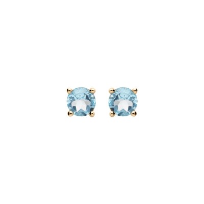 Boucles d'oreilles tige plaqué or pierre véritable topaze bleu 4mm