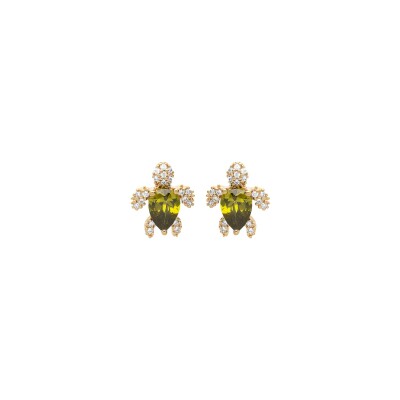 Boucles d'oreilles tige plaqué or tortue oxyde vert et blancs