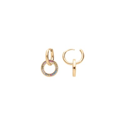 Boucles d'oreilles créoles double plaqué or avec anneau empierré multicouleur