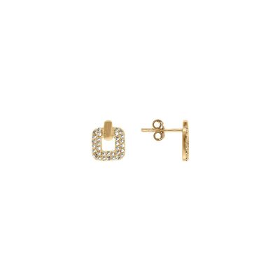 Boucles d'oreilles tige plaqué or carré oxydes blancs sertis