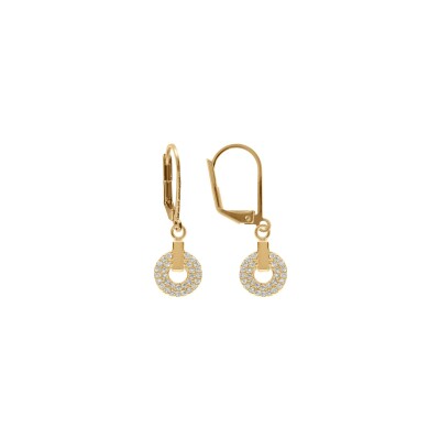 Boucles d'oreilles dormeuse plaqué or ronde oxydes blancs sertis