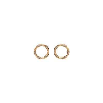 Boucles d'oreilles plaqué or cercle torsade avec oxydes blancs sertis