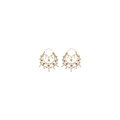Boucles d'oreilles créoles ethniques plaqué or pierre rouge avec herisson diam 45mm