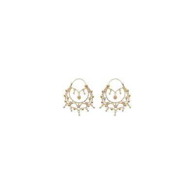 Boucles d'oreilles créoles ethniques plaqué or pierre blanche avec herisson diam 45mm