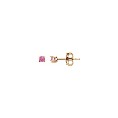 Boucles d'oreilles tige plaqué or pierre véritable tourmaline rose 2.5mm