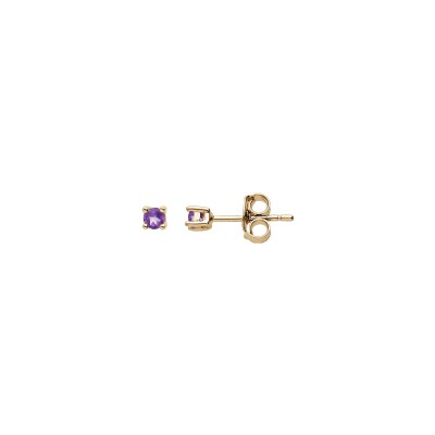 Boucles d'oreilles tige plaqué or pierre véritable améthyste 2.5mm