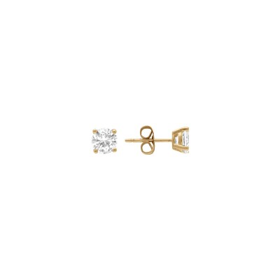 Boucles d'oreilles tige solitaire plaqué or oxyde blanc serti 4 griifes 6mm