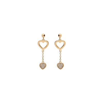 Boucles d'oreilles tige plaqué or coeur évidé et coeur oxydes blancs sertis